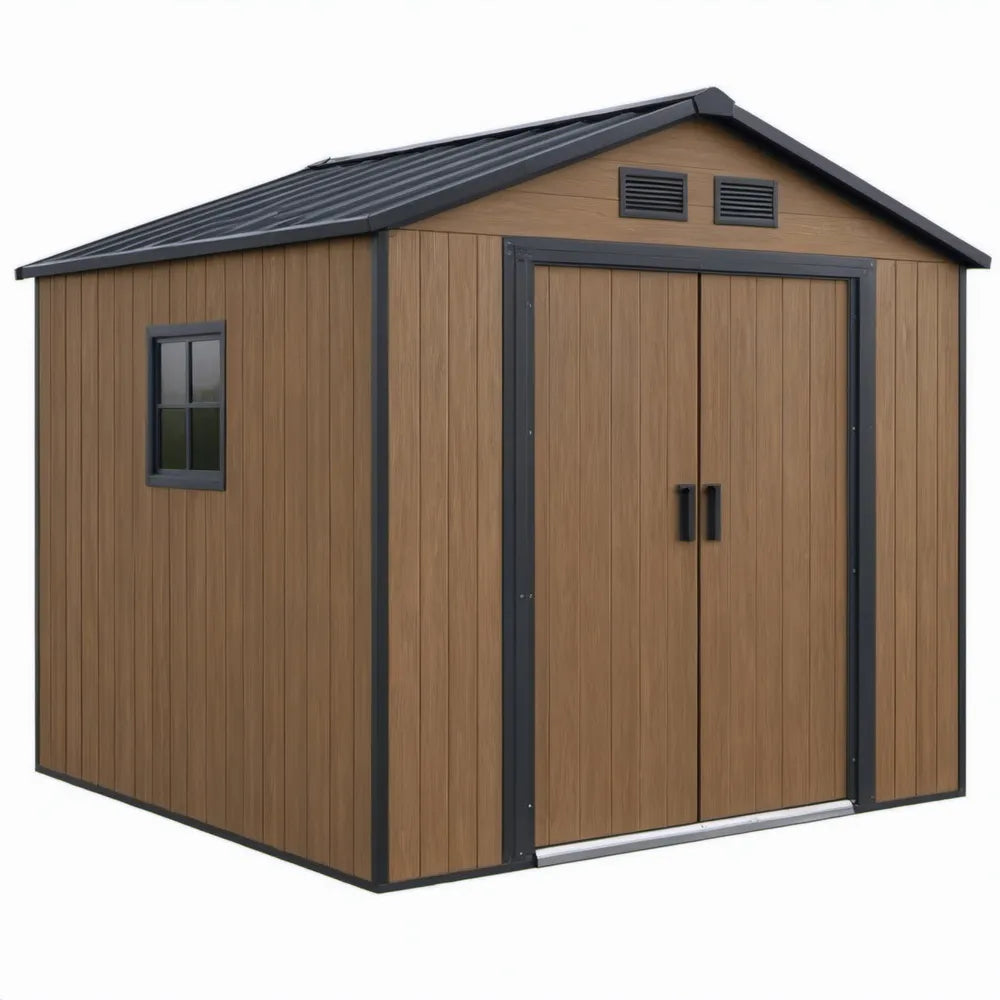Tuinschuur 238 x 195 x 208 cm met dubbele deur en raam - Bruin/Antraciet