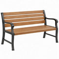 2-zits tuinbank van massief acaciahout en zwart gepoedercoat staal, 120 x 62 x 81 cm, Bruin/Zwart