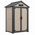 Kunststof opbergschuur 129 x 103 x 196 cm beige/antraciet met dubbele deuren