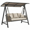 3-zits tuinschommel met dak 200 x 120 x 180 cm Beige/Zwart/Taupe