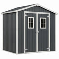 Metalen opbergschuur 203 x 121 x 180 cm met dubbele deur en vensters Antracietgrijs/Wit
