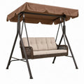 3-zits tuinschommel met luifel, PE-rattan en stalen frame – Bruin/Beige/Zwart – 200 x 120 x 170 cm