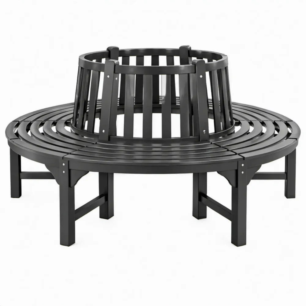 Ronde boombank van zwart gepoedercoat staal – 160 x 160 x 91 cm