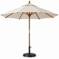 Achthoekige tuinparasol Ø 300 cm beige met houten frame en stalen voet, hoogte 260 cm