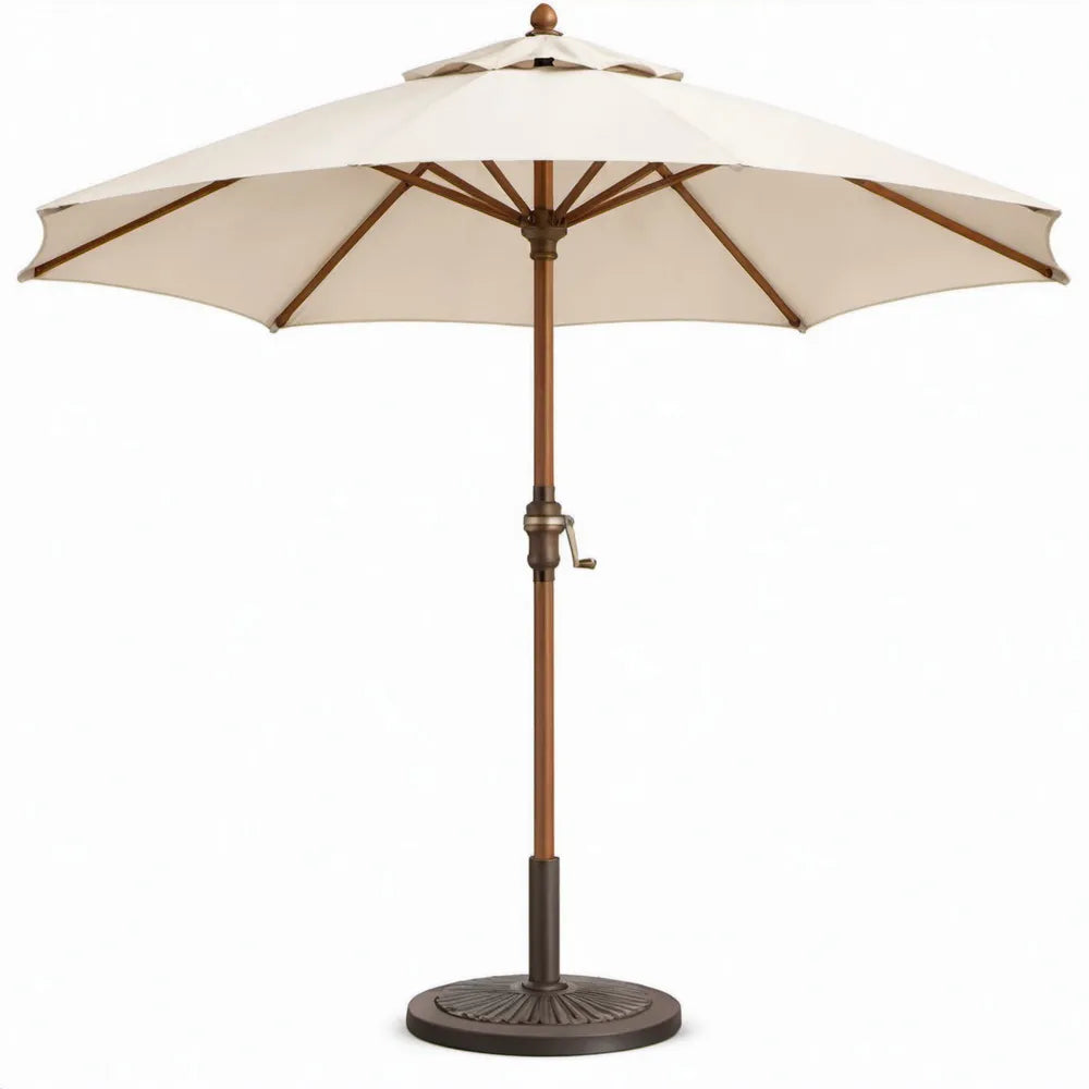 Ronde parasolset met voet en zwengel Ø 270 cm - Crème/Bruin - Massief hardhout en polyester