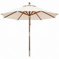 Houten parasol met zwengel Ø 300 cm, crème polyester, hoogte 250 cm