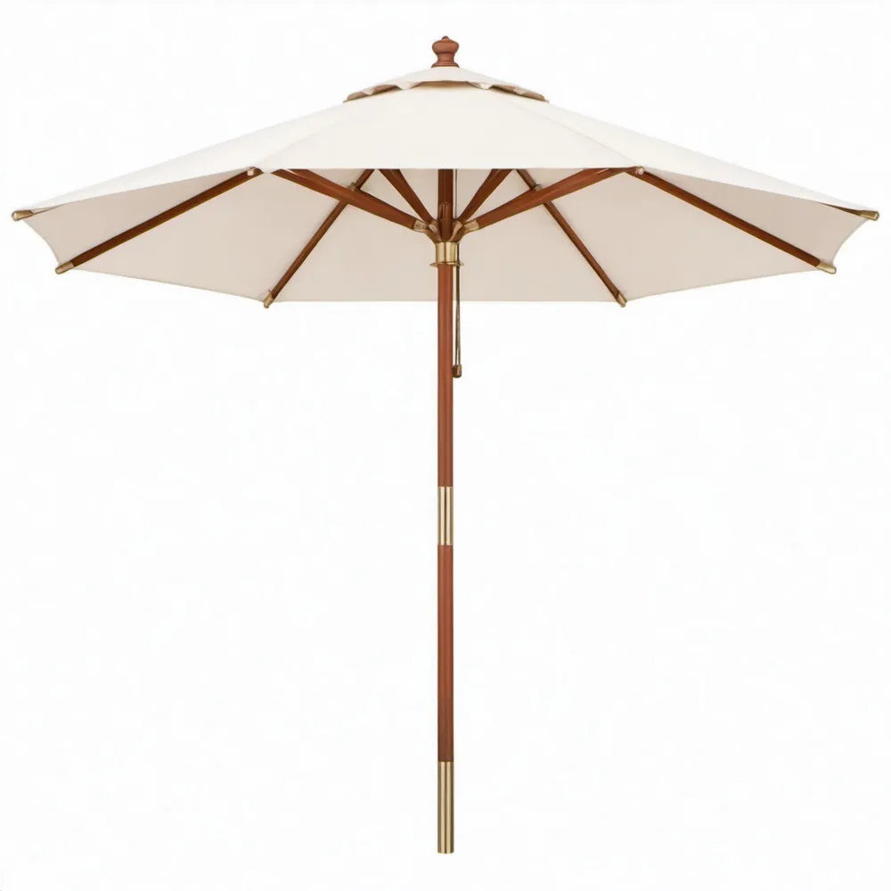 Houten parasol met zwengel Ø 300 cm, crème polyester, hoogte 250 cm