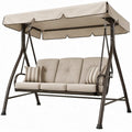3-zits schommelbank met verstelbare luifel, 200 x 120 x 170 cm, beige/donkerbruin/zwart