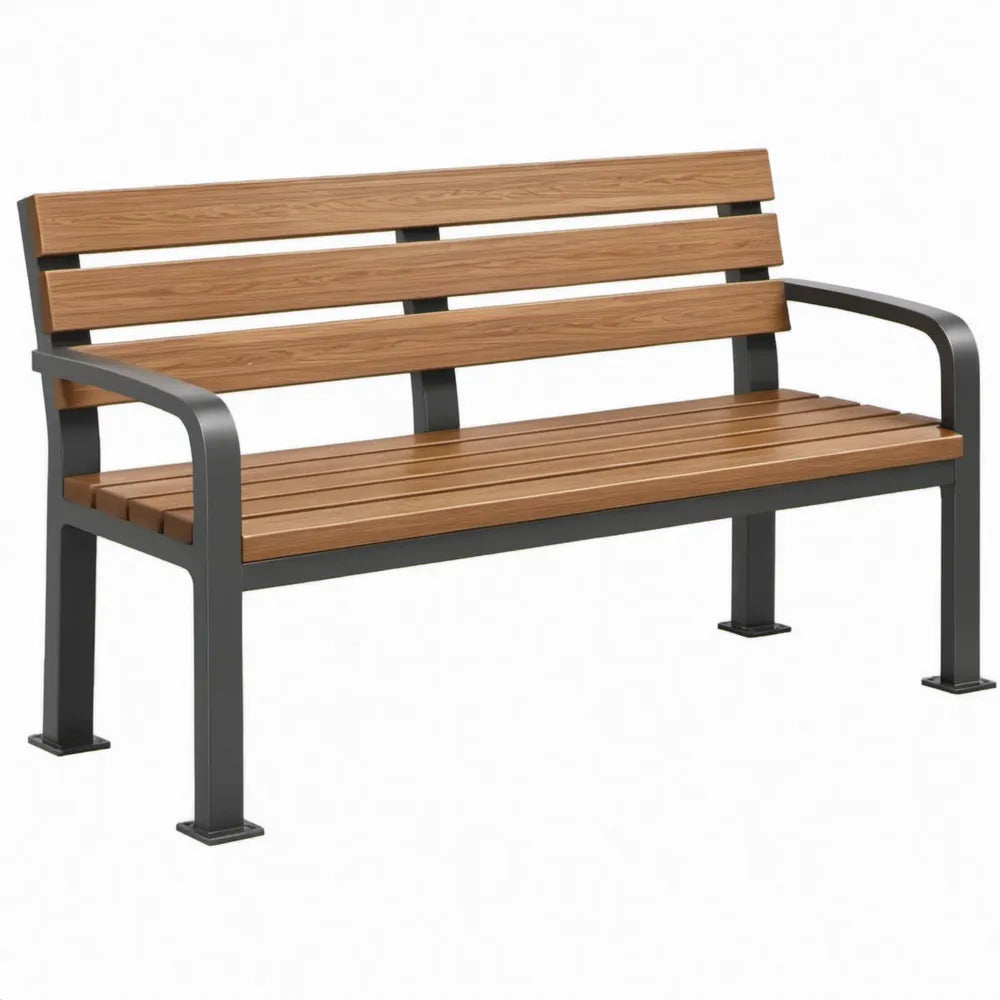 Tuinbank met armleuningen, WPC en staal, 150 x 60 x 80 cm, Bruin/Zwart