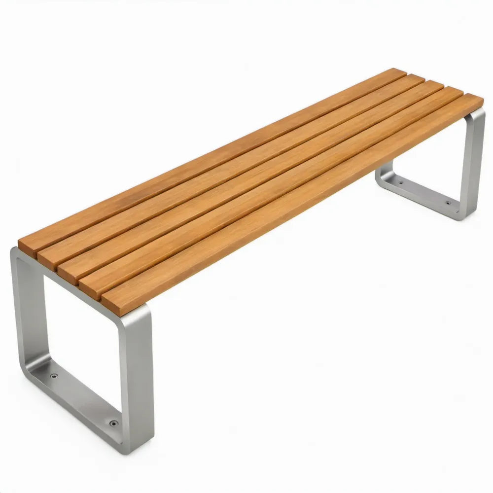 Tuinbank zonder rugleuning 180 x 40 x 45 cm van naturel teakhout en roestvrij staal