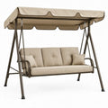 Beige/donkerbruine 3-zits tuinschommel met verstelbare luifel, 200 x 120 x 170 cm