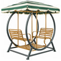 Schommelbank voor 2 Personen met Groen-Wit Gestreept Dak, 170 x 120 x 200 cm