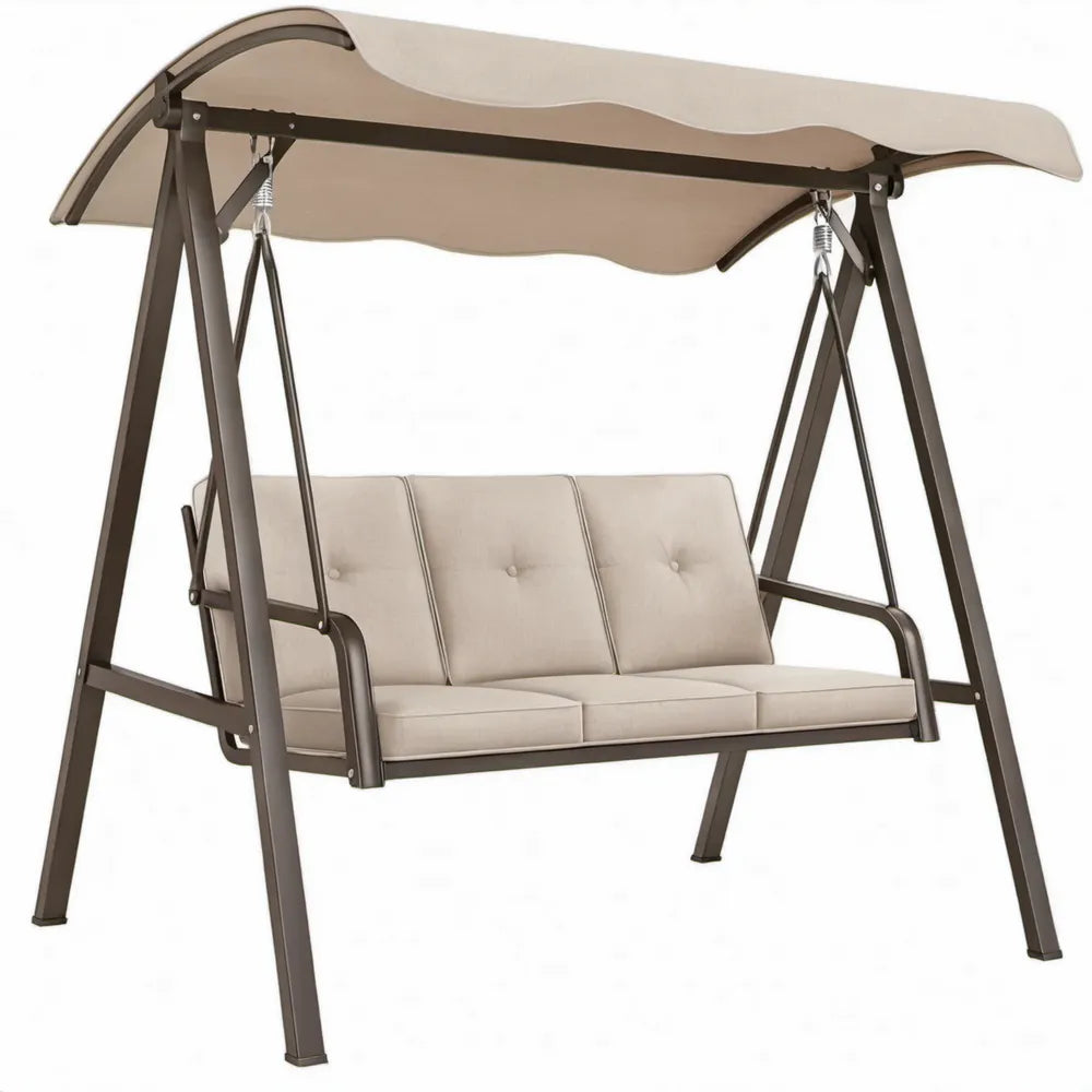 3-zits tuinbankschommel met verstelbare luifel, 170 x 110 x 153 cm, Beige/Donkerbruin