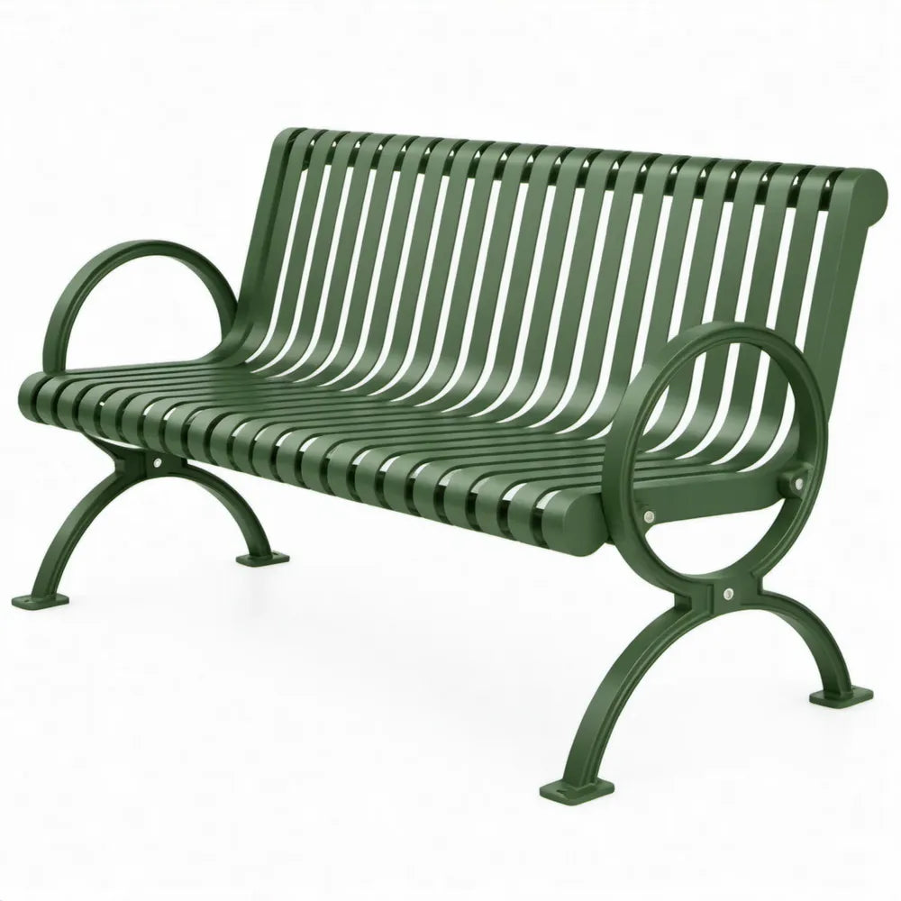 Groene stalen tuinbank met armleuningen, 180 x 60 x 85 cm