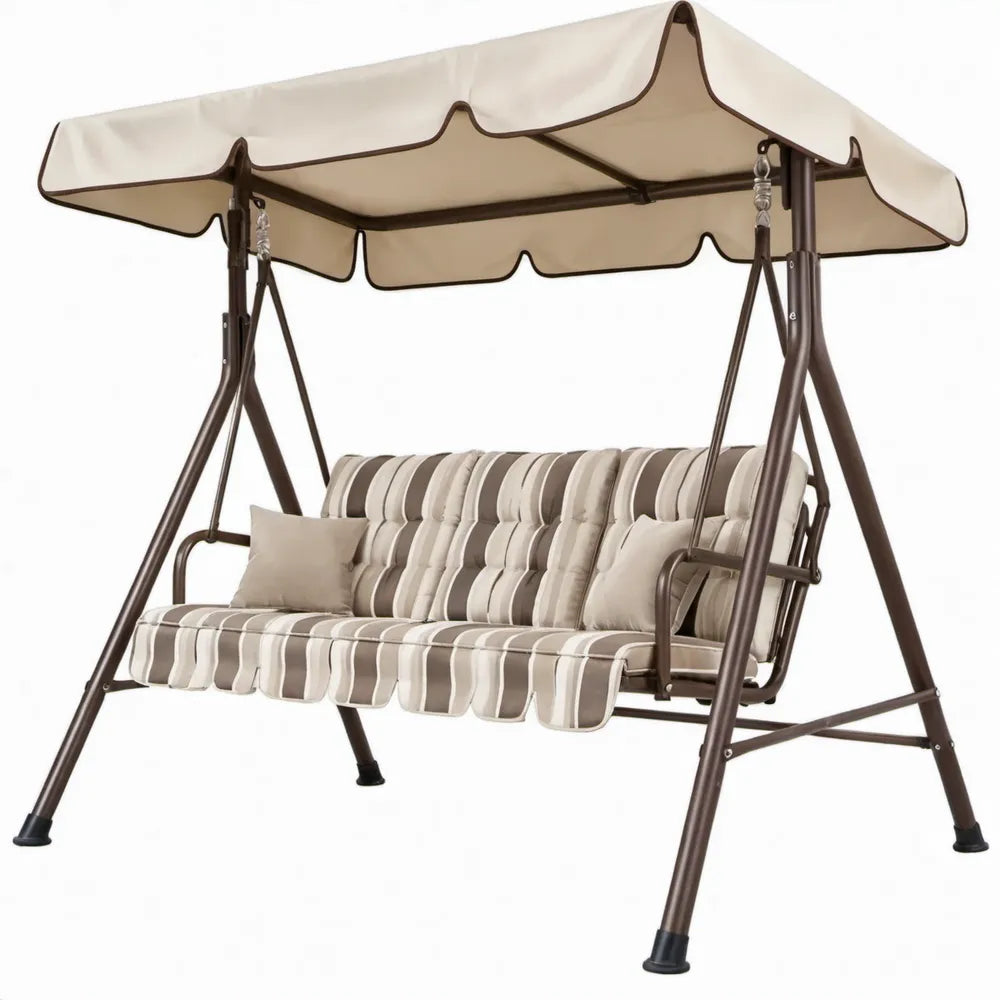 3-zits Tuinschommel met Verstelbare Luifel 200 x 120 x 170 cm Crème en Taupe