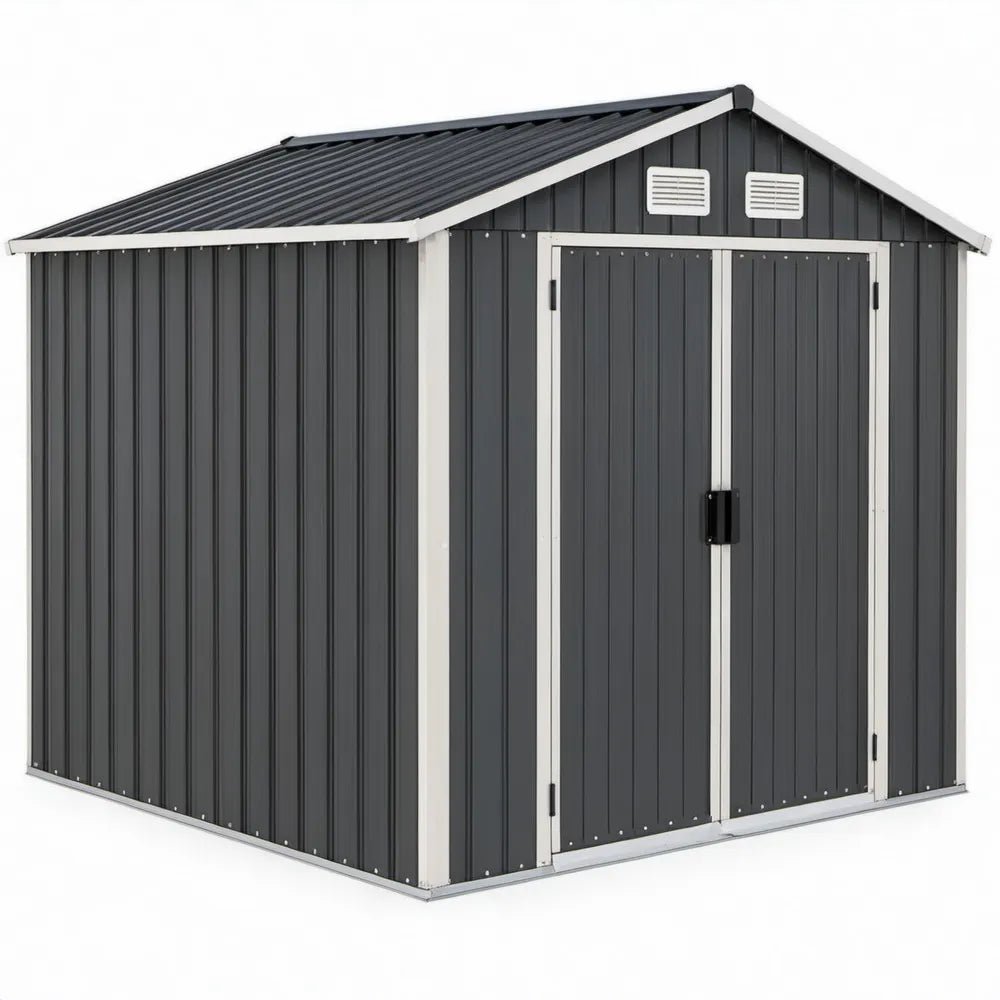 Metalen tuinschuur 257 x 205 x 202 cm Antracietgrijs/Wit met dubbele deur