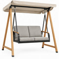 2-zits tuinschommel met zonnedak 170 x 120 x 170 cm – Naturel/Beige/Grijs/Zwart