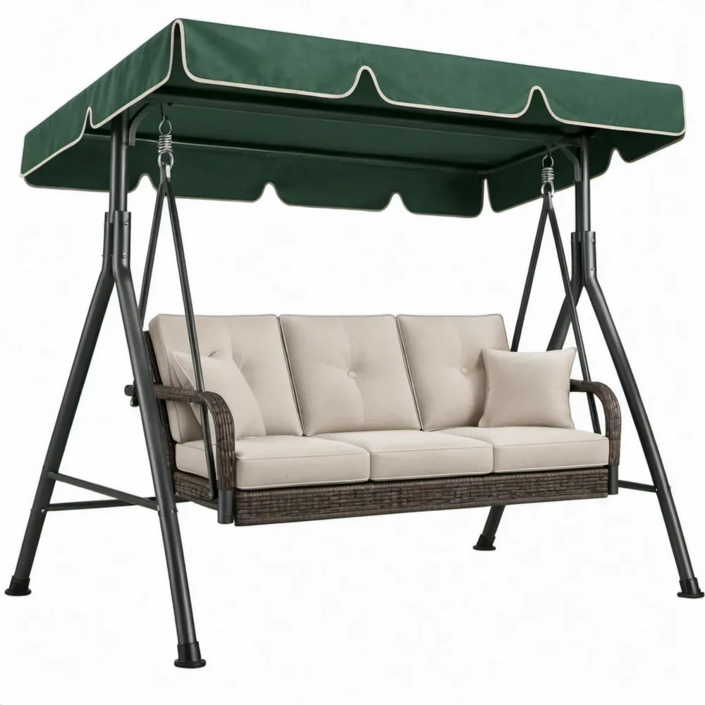3-zits schommel met luifel, donkergroen/beige, 220 x 125 x 170 cm