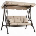 3-zits tuinschommel met verstelbare luifel, 200 x 120 x 170 cm, beige en donkerbruin