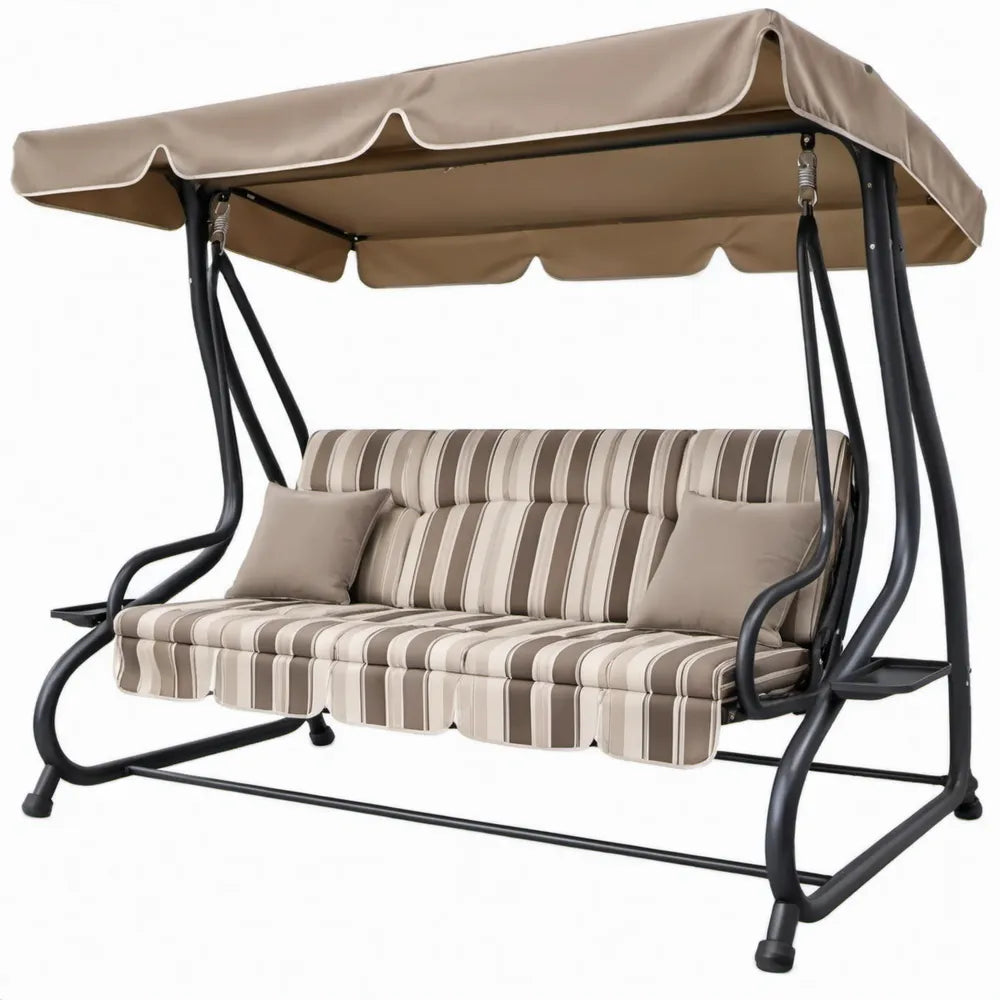3-zits tuinschommel met luifel 200 x 120 x 170 cm taupe/beige/zwart