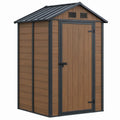 Tuinschuur met zadeldak 130 x 75 x 184 cm bruin/antraciet van PP-kunststof en gegalvaniseerd staal