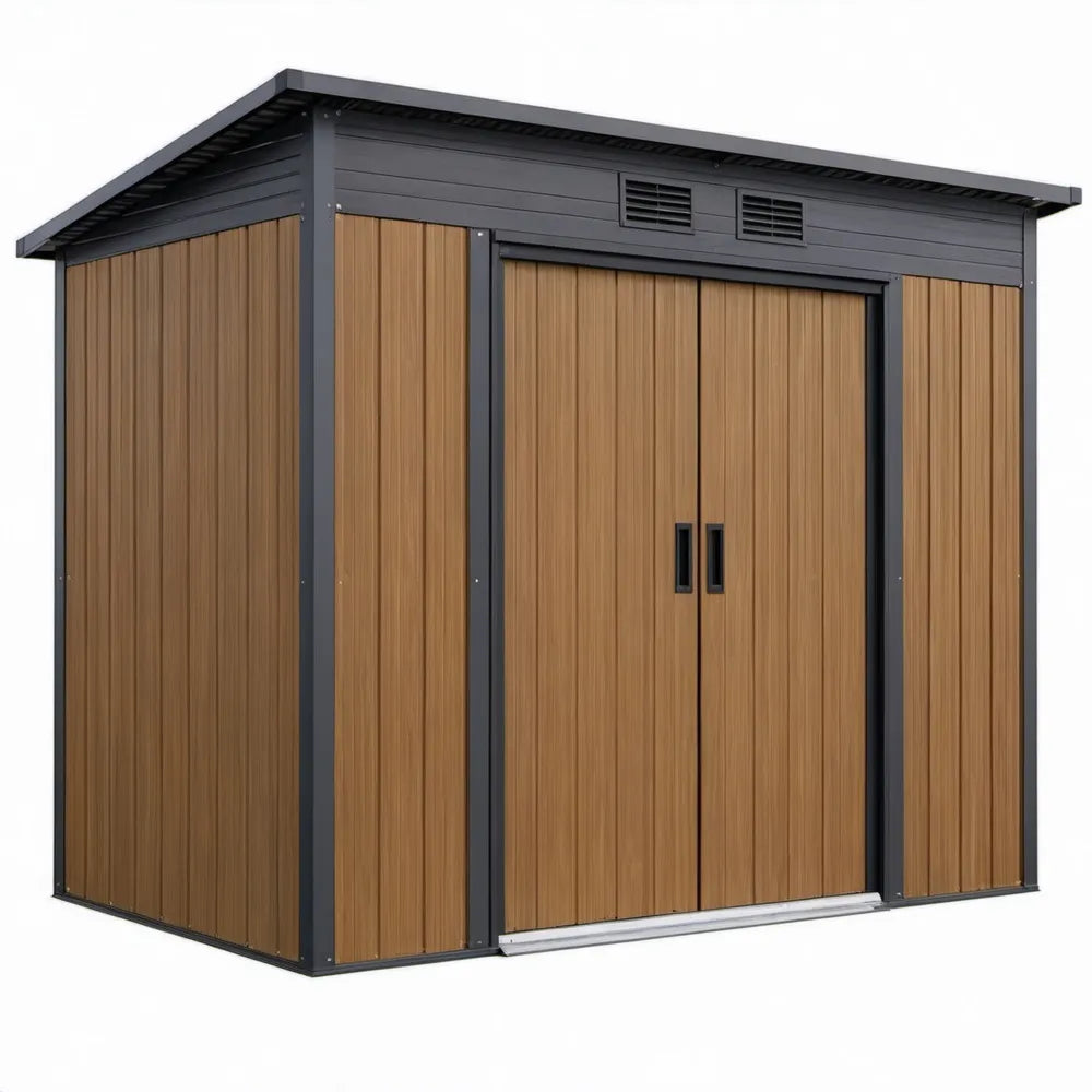 Gegalvaniseerd stalen tuinhuis met dubbele schuifdeur 213 x 130 x 185 cm Bruin/Antraciet