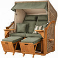 2-persoons strandkorf met zonneluifel en uitschuifbare voetensteunen, 120 x 80 x 160 cm, groen/beige