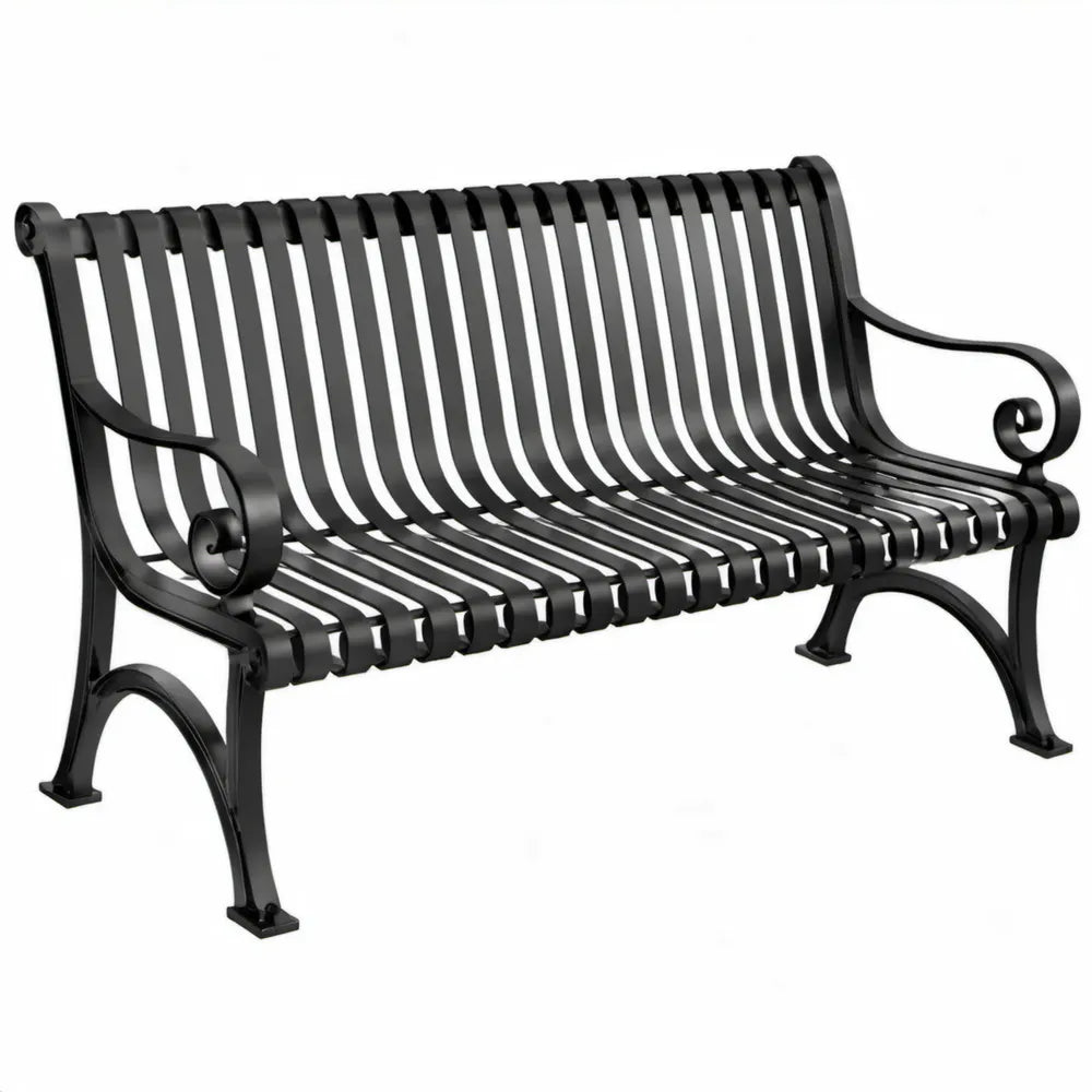 Zwarte 3-zits tuinbank van staal en gietijzer – 150 x 60 x 80 cm