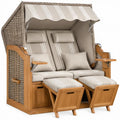 Strandkorf voor 2 personen met verstelbare rugleuningen, voetensteunen en luifel – 120 x 80 x 160 cm – Beige/Wit