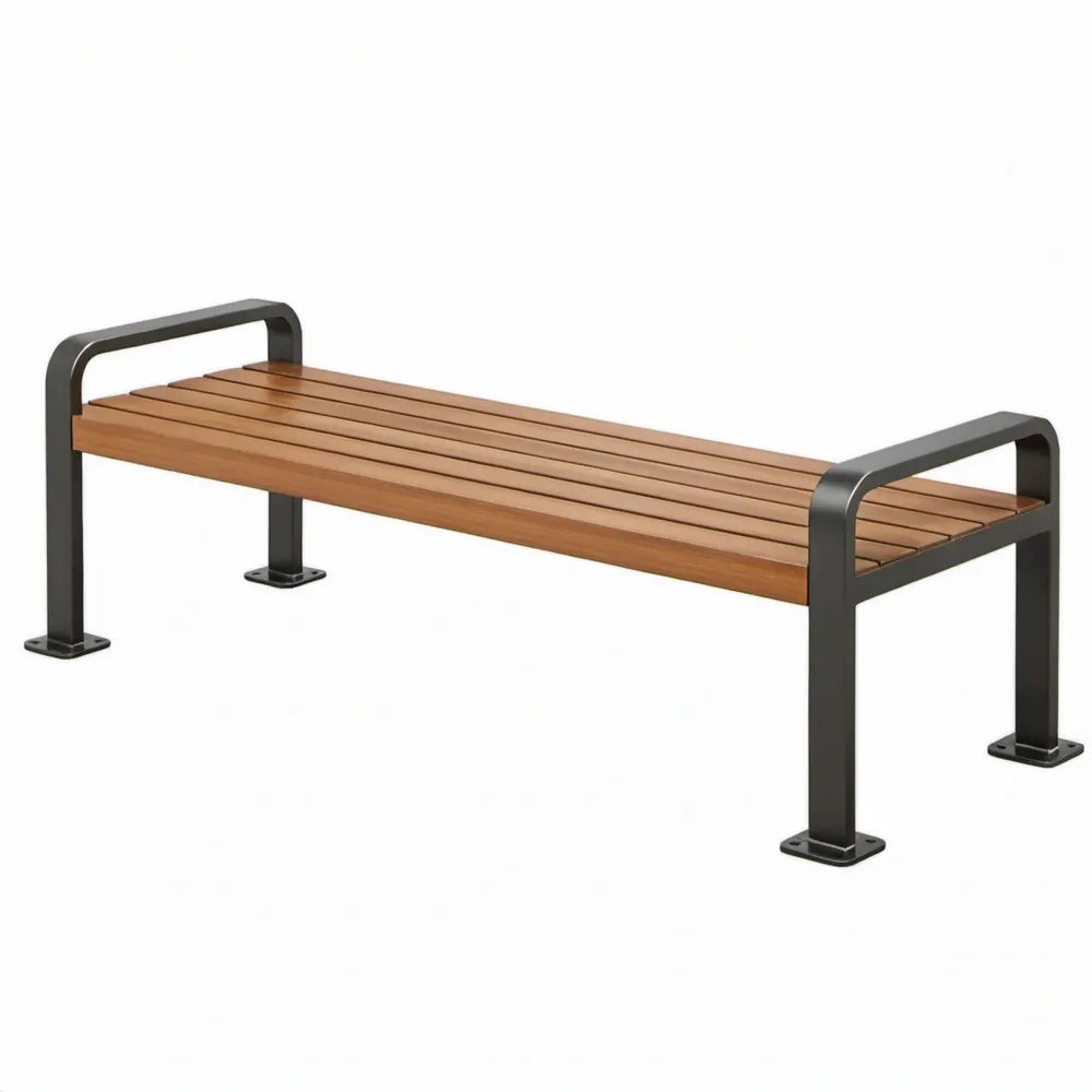 Buitenbank zonder rugleuning 180 x 45 x 45 cm van hardhouten latten en staal, bruin/zwart