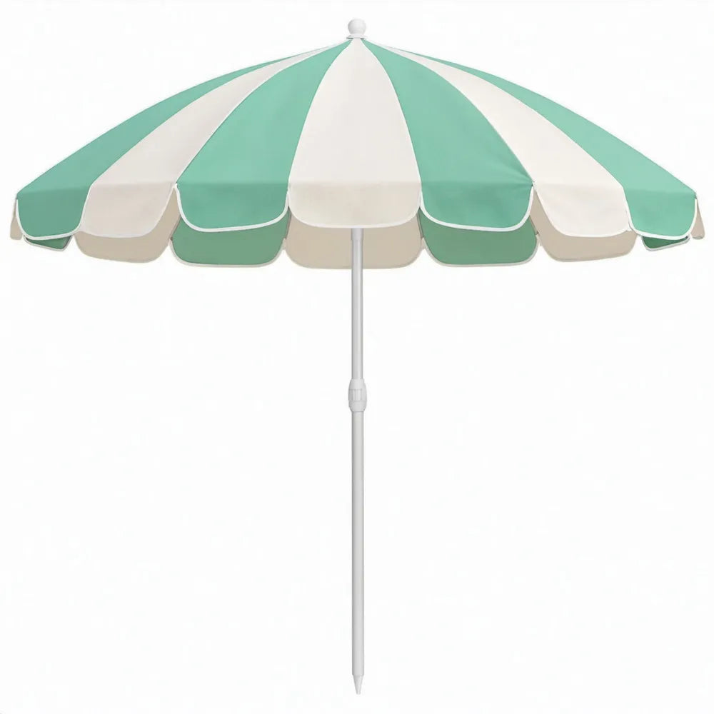 Ronde parasol Ø 180 cm mintgroen/crème/wit met geschulpte rand