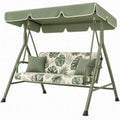 Groene schommelbank met luifel en bladpatroon, 170 x 110 x 153 cm