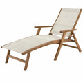 Verstelbare ligstoel van acaciahout met beige textileen, 195 x 65 x 90 cm