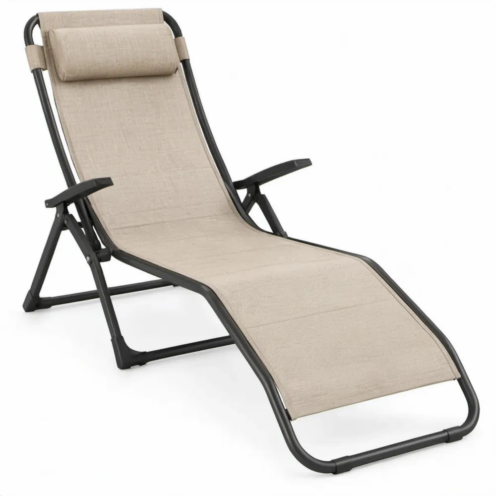 Verstelbare inklapbare relaxstoel 190 x 60 x 95 cm beige/zwart met stalen frame