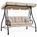 3-zits tuinschommel met zonnescherm, 200 x 120 x 170 cm, beige en zwart, gepoedercoat staal en polyester