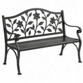 Zwarte 2-zits tuinbank van gegoten aluminium met bloemenreliëf, 122 x 56 x 87 cm
