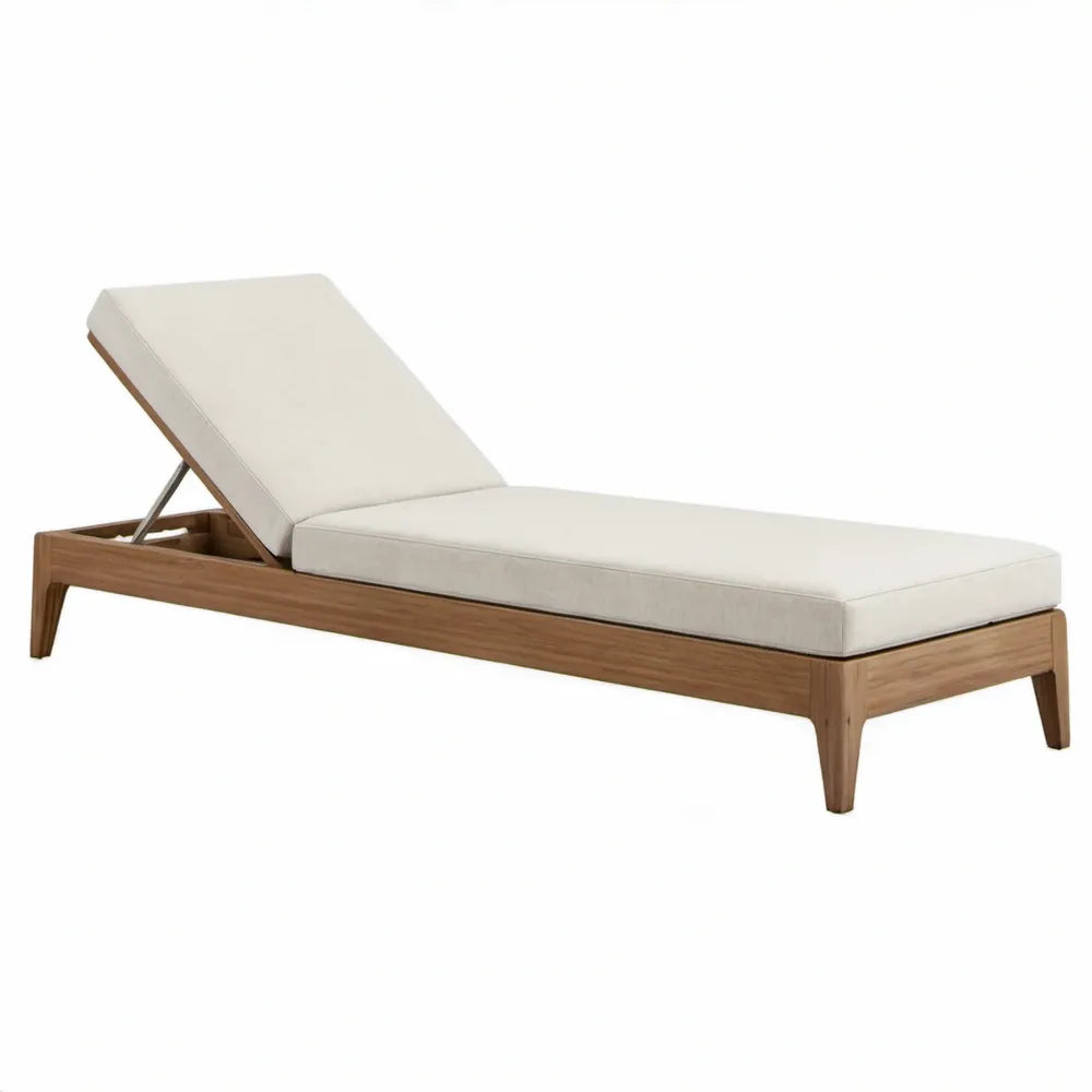Verstelbaar teakhouten ligbed met afneembare kussens 200 x 70 x 35 cm Naturelbruin/Wit