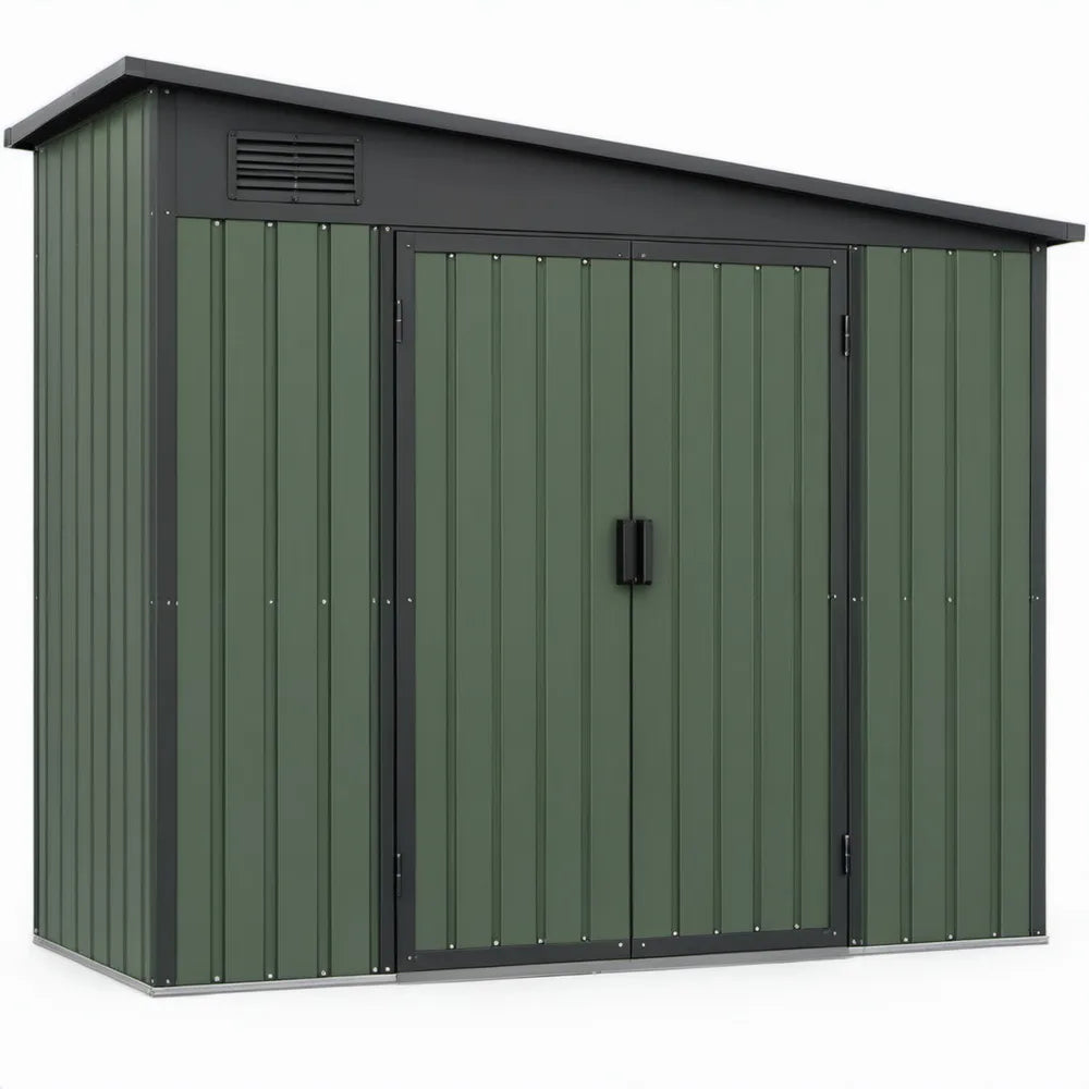 Metalen tuinschuur met dubbele draaideur 213 x 130 x 185 cm Donkergroen/Antraciet
