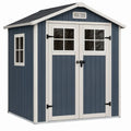 Kunststof tuinschuur 185 x 185 x 205 cm met dubbele deur, donkerblauw/wit/zwart