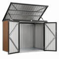 Metalen opbergschuur met dubbele deuren en opklapdak, 210 x 130 x 163 cm, Zwart/Zilver/Bruin