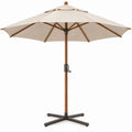 Ronde tuinparasol Ø300 cm met kruisvoet, beige polyester en houten frame