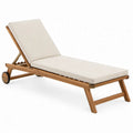 Verstelbaar ligbed met wielen van massief acaciahout, beige, 200 x 65 x 35 cm