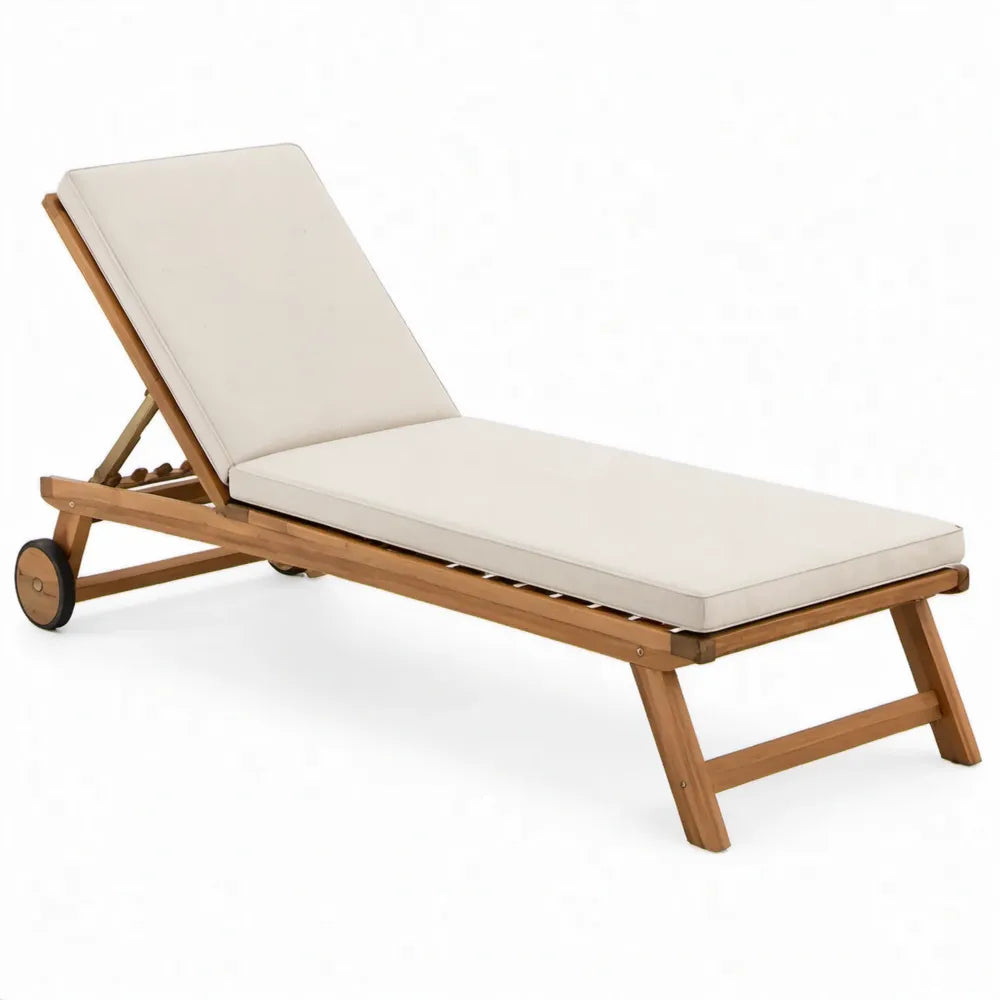 Verstelbaar ligbed met wielen van massief acaciahout, beige, 200 x 65 x 35 cm