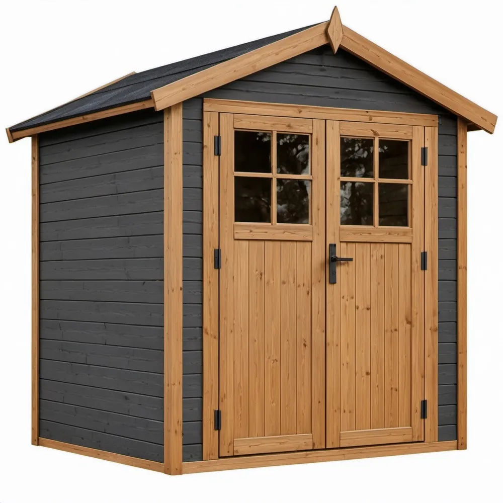 Houten tuinhuis 200 x 200 x 220 cm antracietgrijs met naturel dubbele deuren
