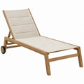 Ligbed met wielen en verstelbare rugleuning 200 x 65 cm Naturel/Crème Acaciahout en textilene
